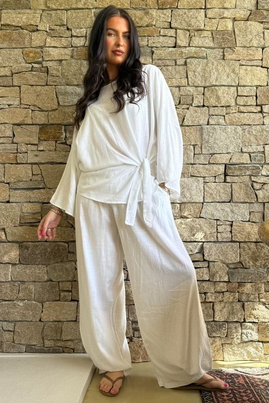 Lindin Linen Blend Kimono Top White